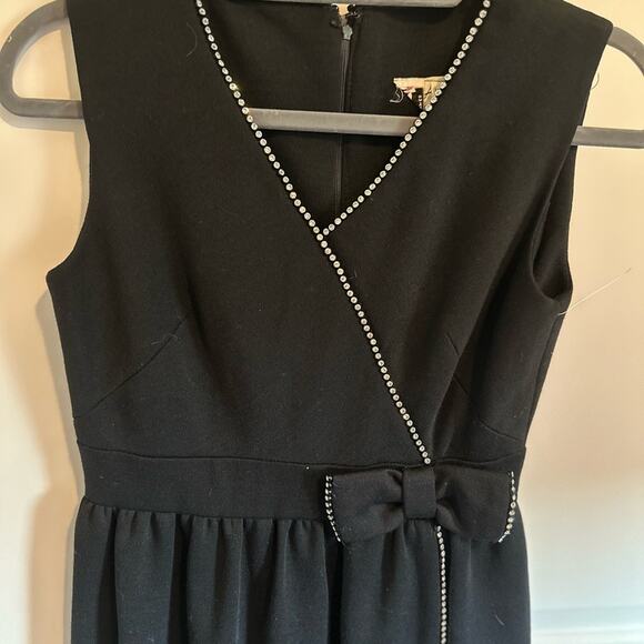 Vintage Little Black Sleeveless, Above Knee Dress with Bow Detail and Stone Trim - Picture 2 of 5